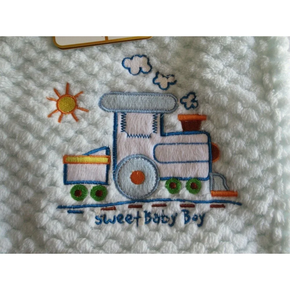 NWT Posh Baby Pale Blue BABY Blanket 30"x40" Soft Textured Sweet Baby Boy Train - Picture 2 of 8